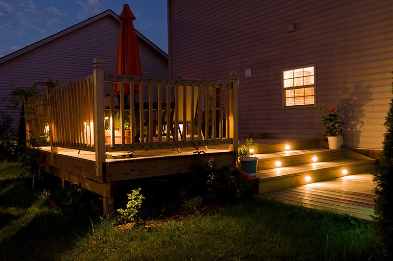 Outdoor speciality lighting on a deck.